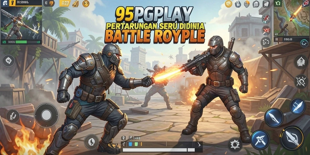 Menggambarkan aksi seru dalam medan perang Battle Royale.