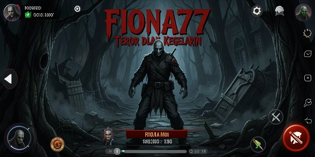 Tampilan gameplay yang mencekam dari FIONA77 dengan suasana kelam.