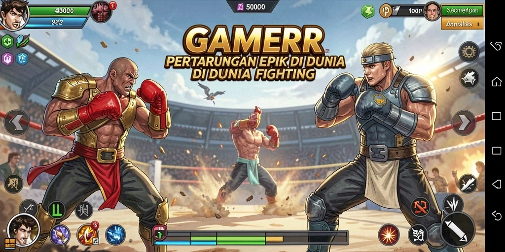 Ilustrasi gameplay seru dalam pertempuran Fighting di GAMERP.