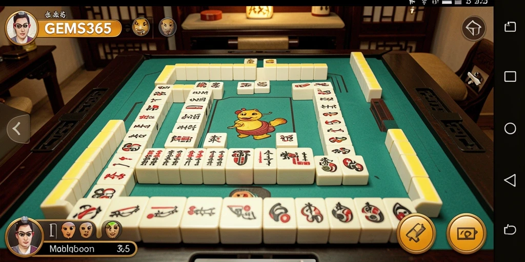 Tampilan gameplay GEMS365 yang mendebarkan dalam permainan Mahjong.