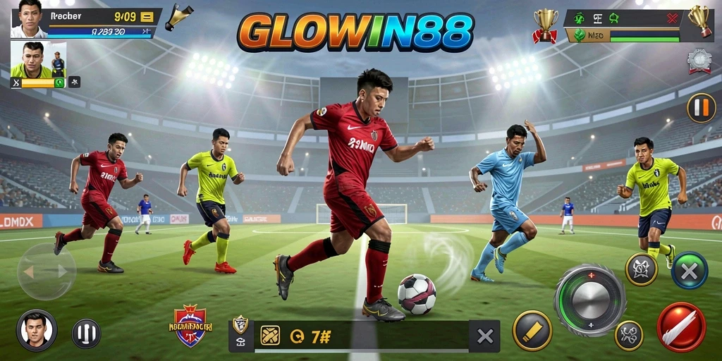 Tangkapan layar utama GLOWIN88 menampilkan aksi seru dalam permainan olahraga.