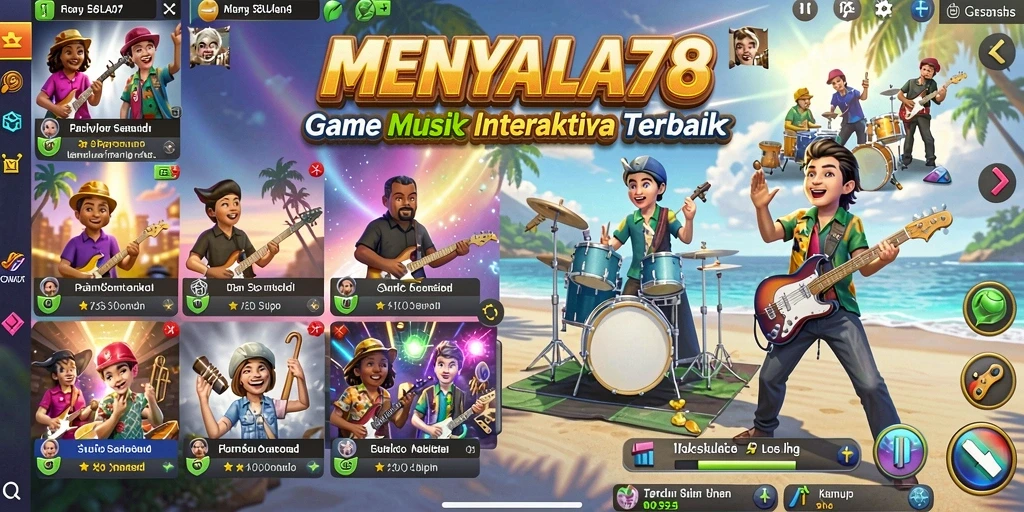 Tampilan gameplay <strong>MENYALA78</strong> dengan alat musik yang interaktif.