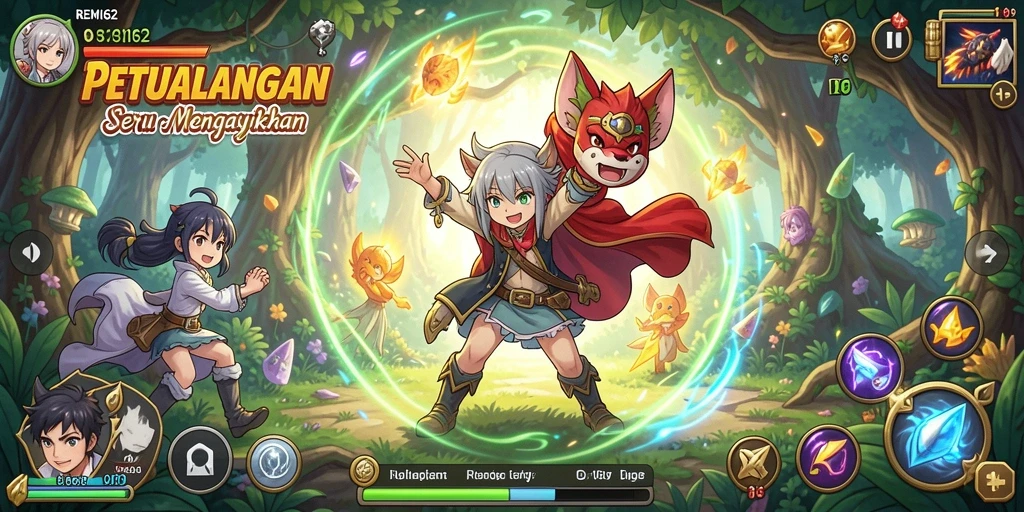 Screenshot gameplay REMI62 yang menampilkan pertarungan karakter Anime.