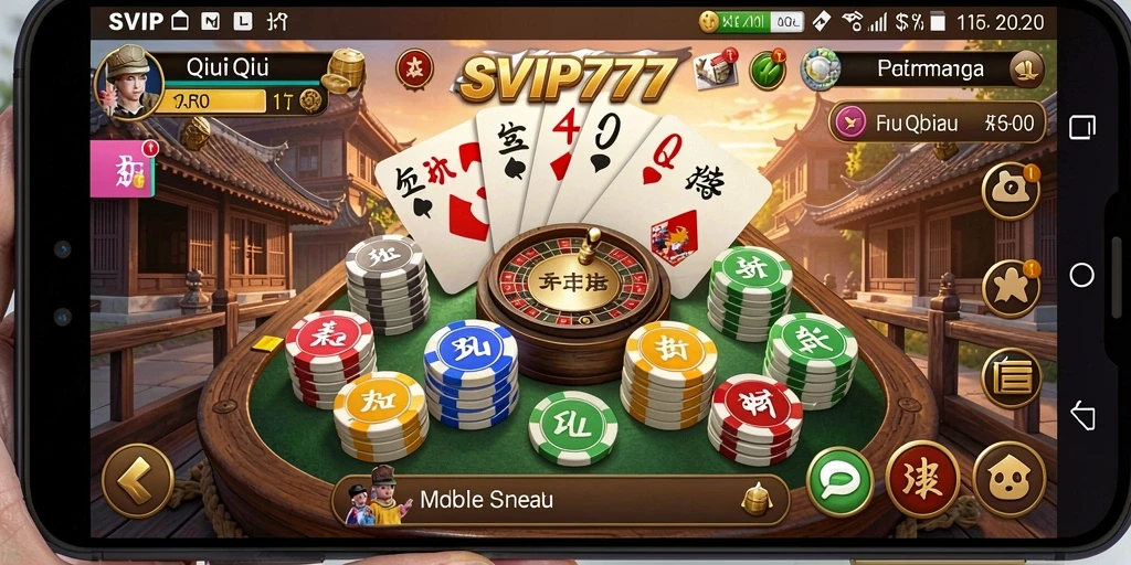 Screenshot utama menampilkan aksi seru permainan QiuQiu.